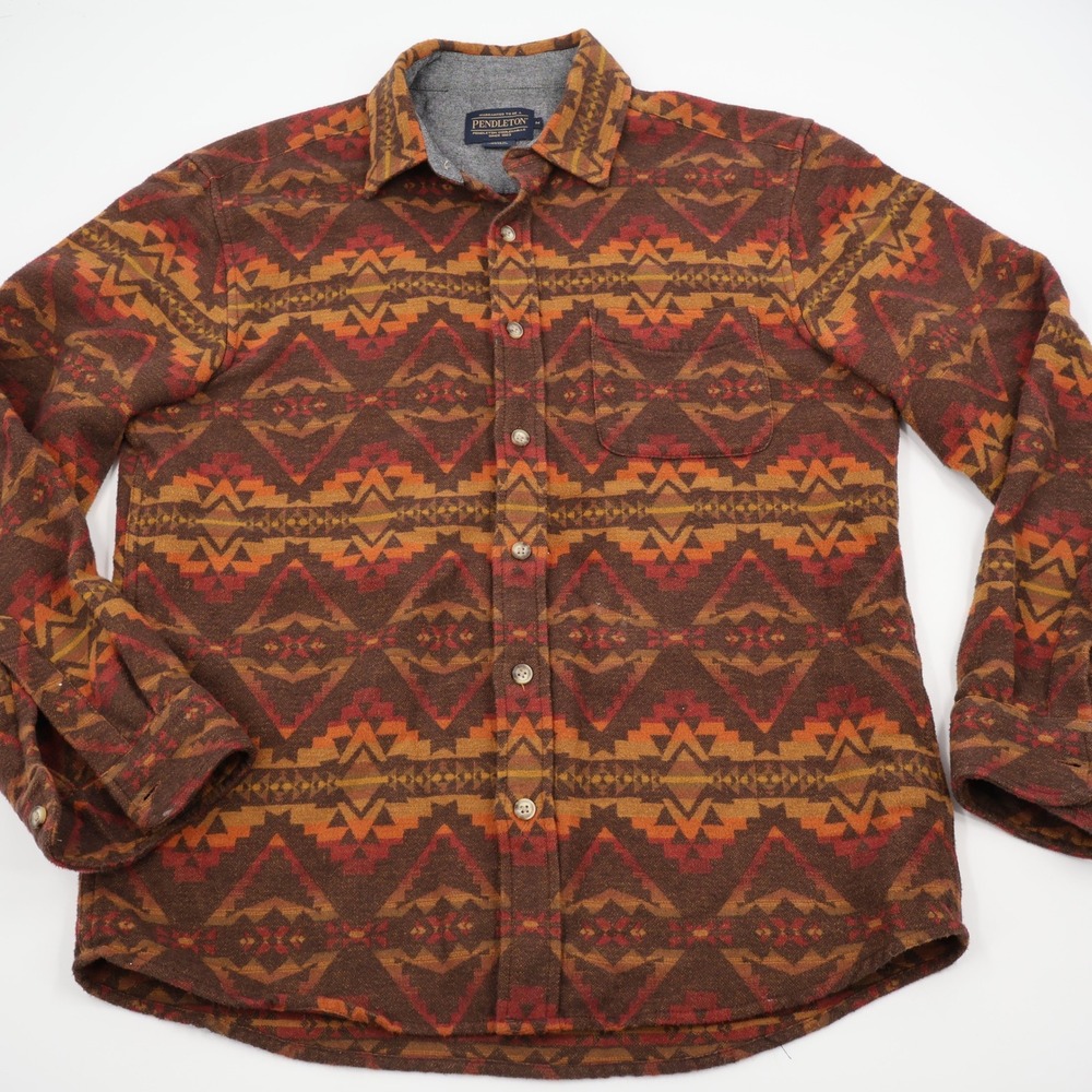 Pendleton Button Down Shirt Mens Medium Brown Aztec Geometric Long Sleeve